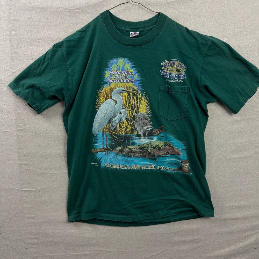 Ron Jon Surf Shop Pocket T-Shirt Mens XL Green Everglades Wildlife Single Stitch